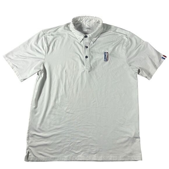 U Suck At Golf Polo Shirt Mens Large White Golf Performance Stretch USAG - Picture 2 of 11
